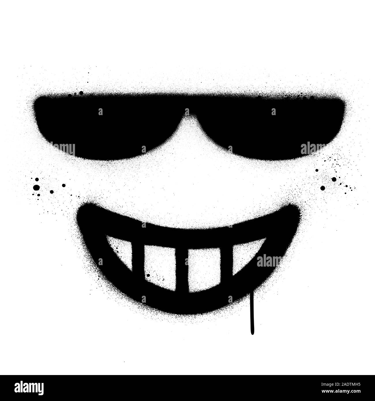 graffiti square grinning icon with sunglasses sprayed in black Stock Vector