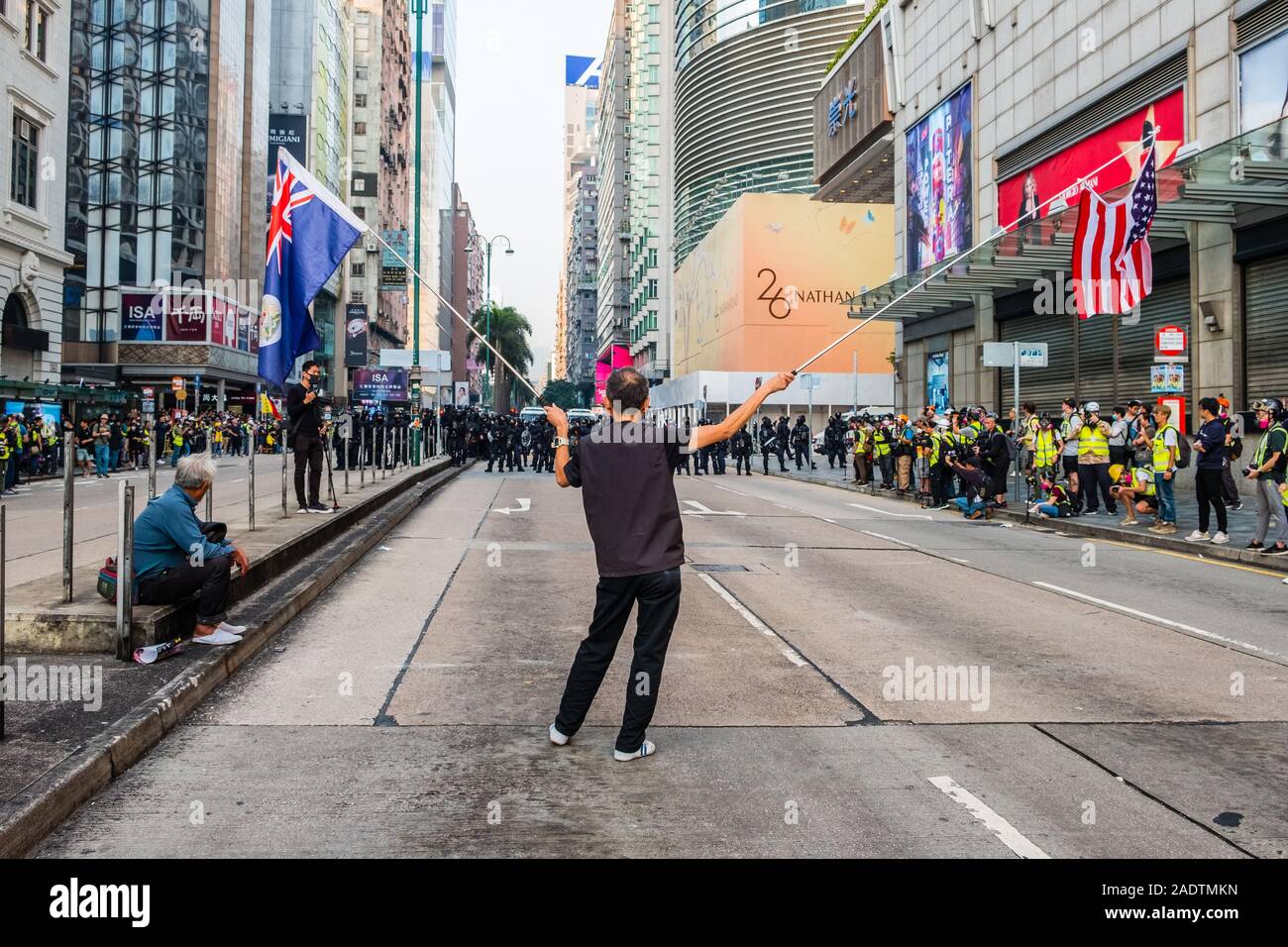 HongKong - December 01, 2019: Crowd of people on demonstration during the 2019 protests in Hongkong, a series of demonstrations in Hongkong Stock Photo