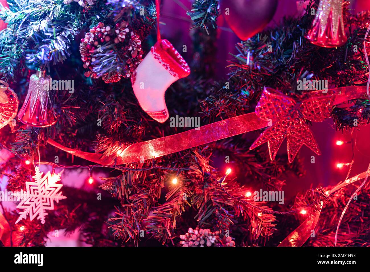 Christmas Hanging Decorations On Fir Tree Decorated Christmas