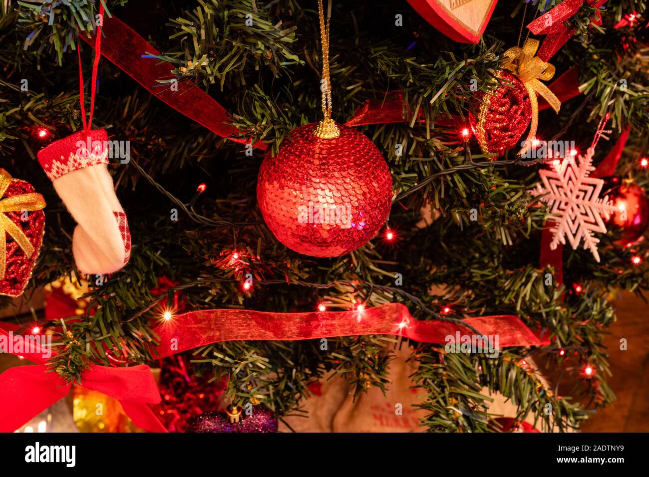 Christmas Hanging Decorations On Fir Tree Decorated Christmas