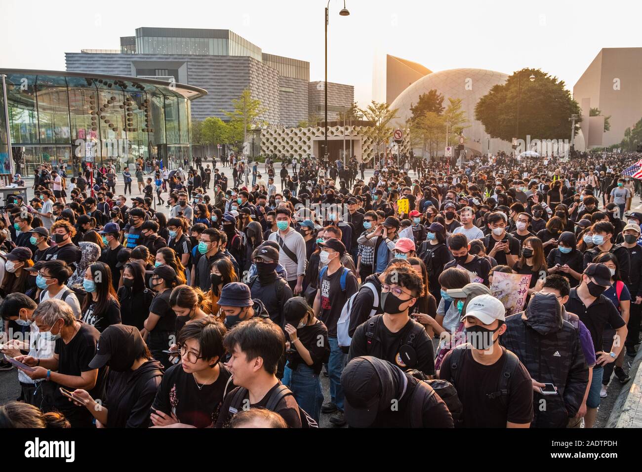 HongKong - December 01, 2019: Crowd of people on demonstration during the 2019 protests in Hongkong, a series of demonstrations in Hongkong Stock Photo