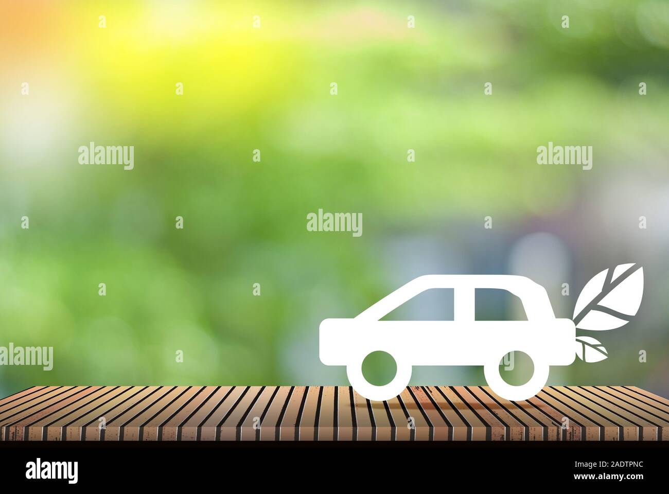 Eco-car on a green background - the concept of love the world Stock Photo