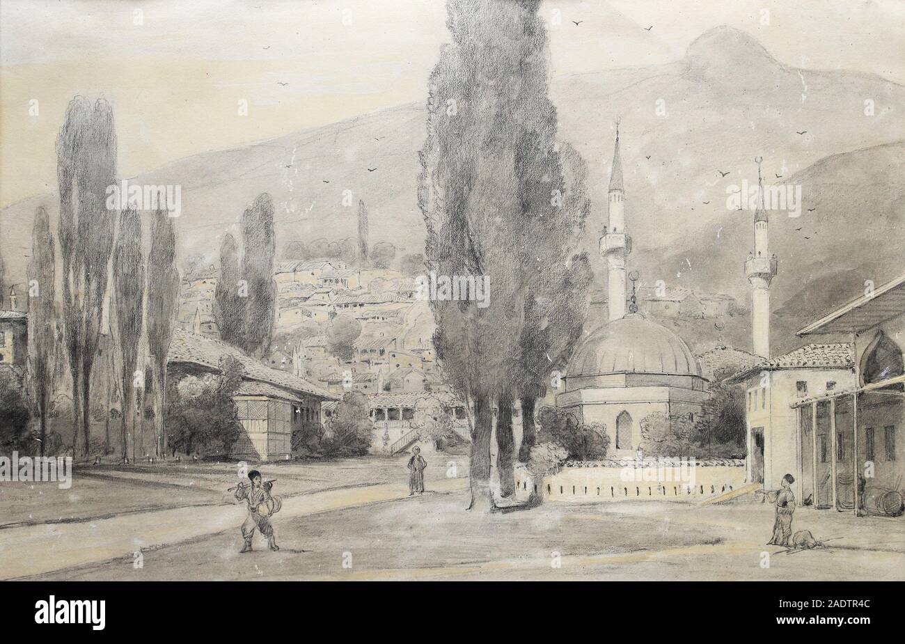 Bakhchisarai Khan Palace. Drawn picture of the 19th century. Stock Photo