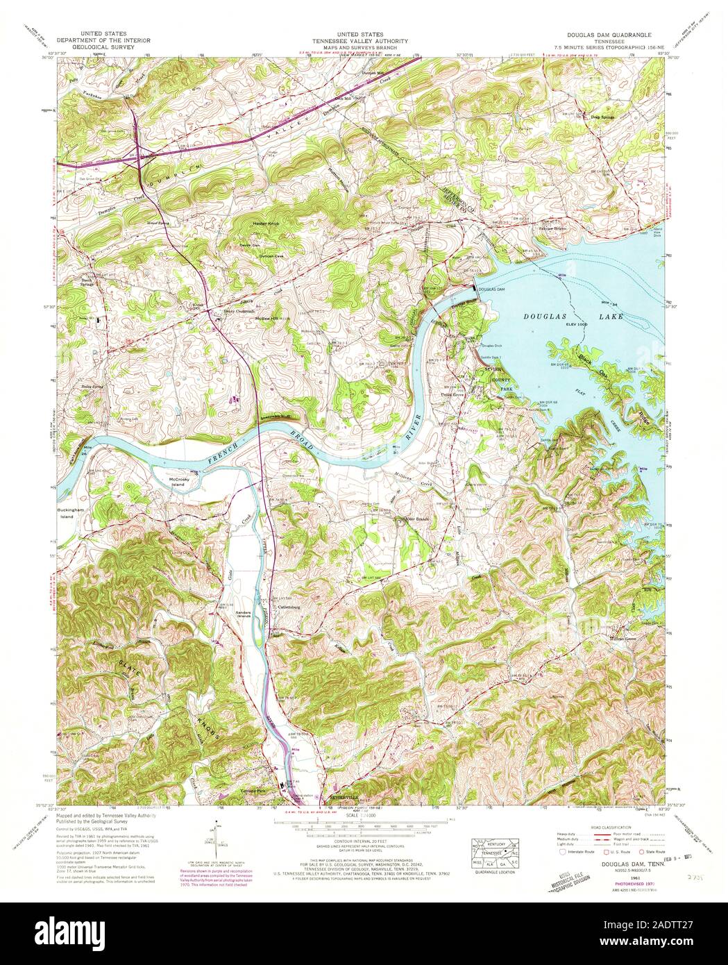 USGS TOPO Map Tennessee TN Douglas Dam 147432 1961 24000 Restoration ...