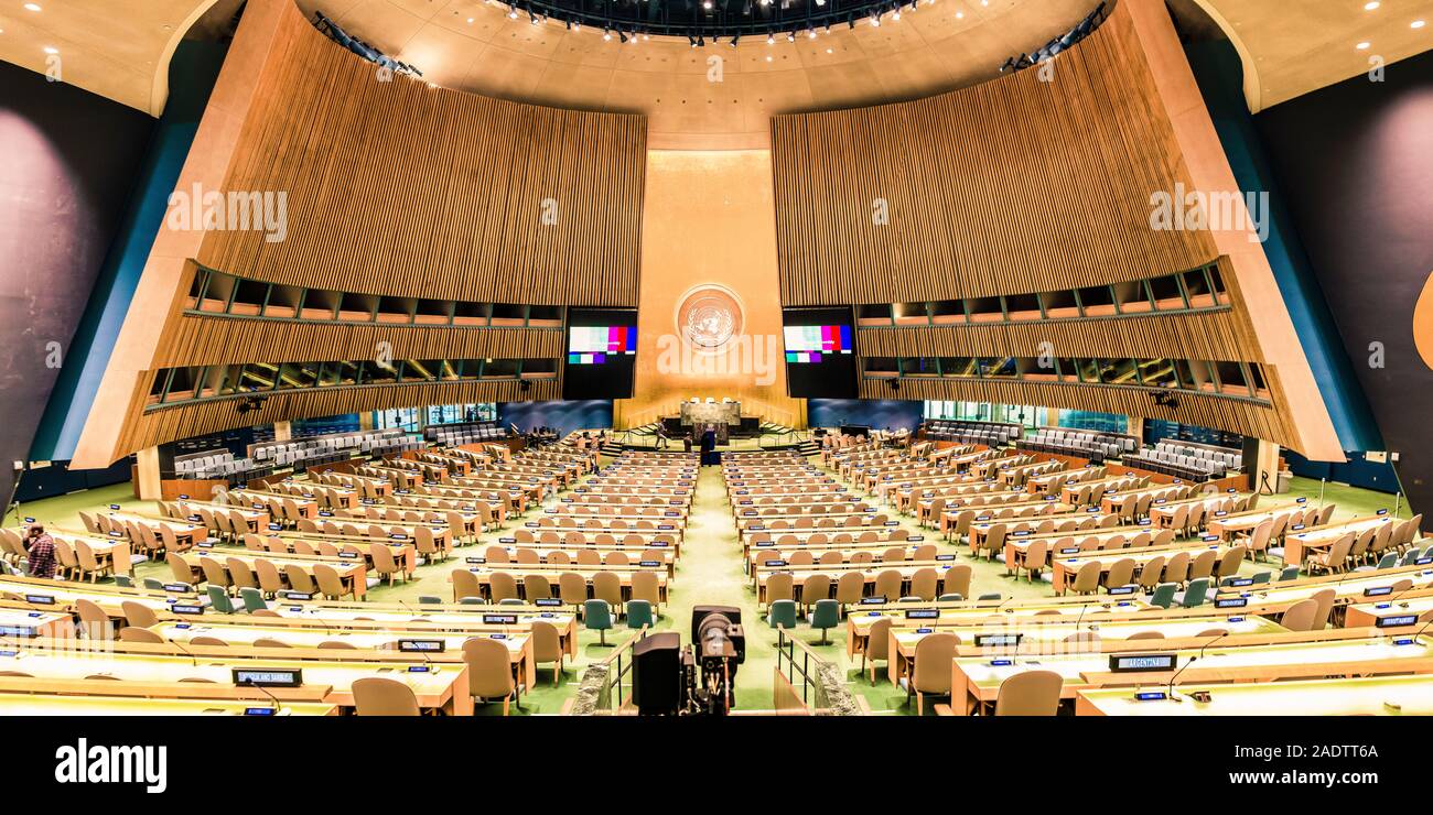 Wide view of the United Nations General Assembly at headquarters Stock Photo