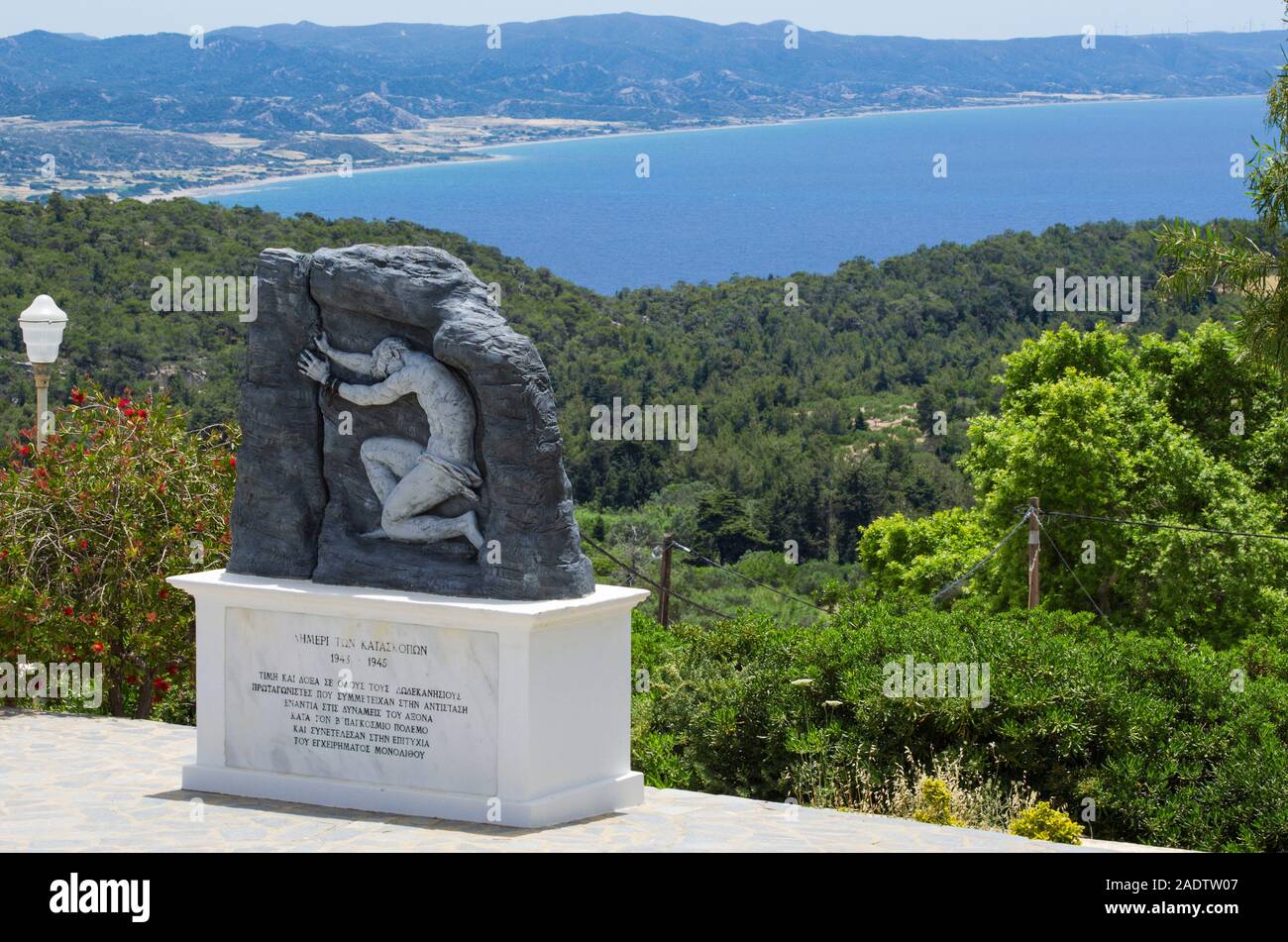 Monolithos village, Rhodes, Greece - May 28, 2019: War memorial dedicated to the Greek Resistance on the island of Rhodes and the Dodecanese archipela Stock Photo