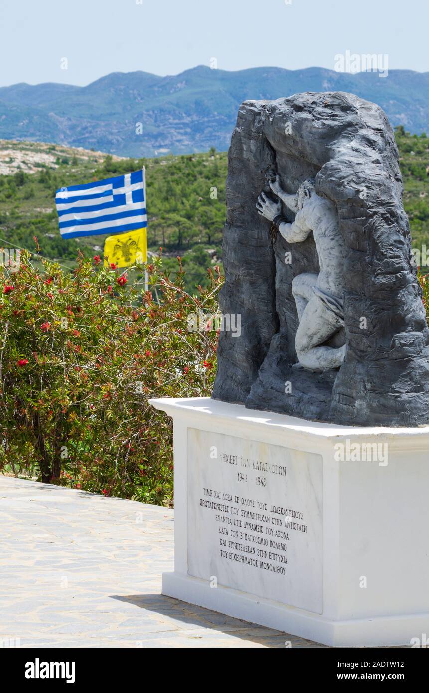 Monolithos village, Rhodes, Greece - May 28, 2019: War memorial dedicated to the Greek Resistance on the island of Rhodes and the Dodecanese archipela Stock Photo