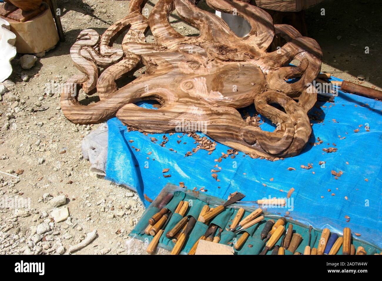 Wooden carving and wood carving tools in Nuku alofa Tonga