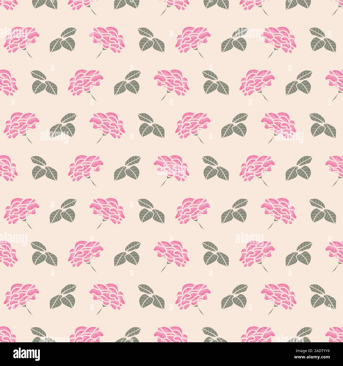 seamless vector vintage botanical pattern with pink roses and green ...