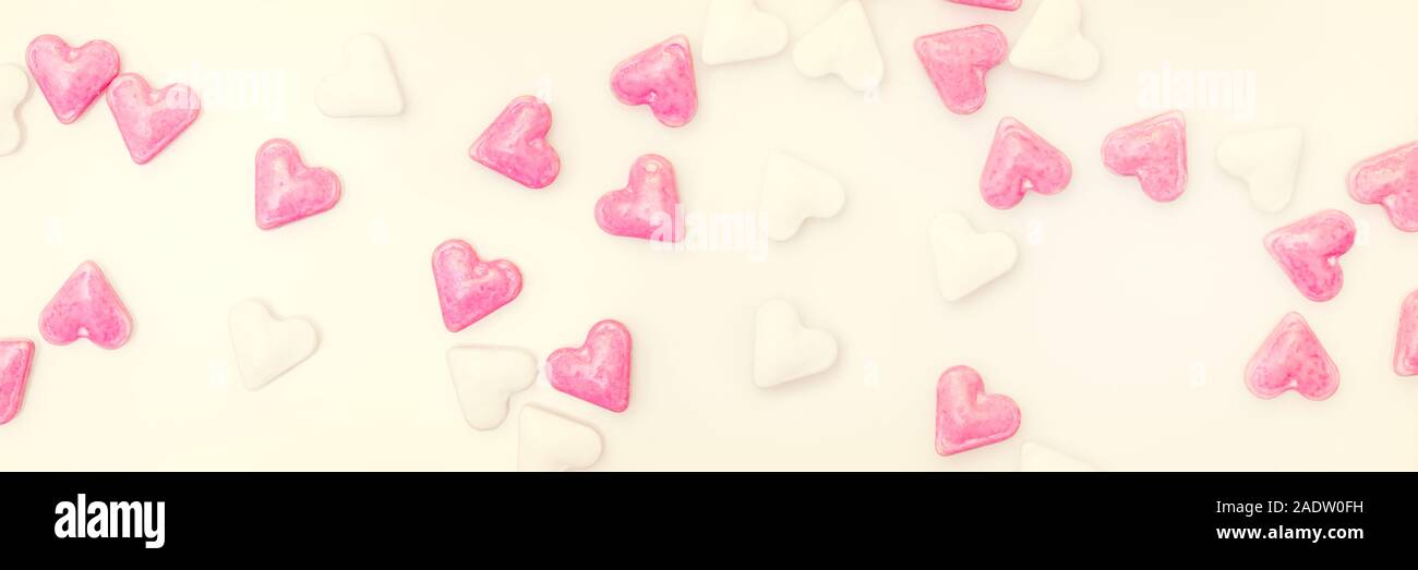 Banner Vintage, white and pink sugar hearts, concept love and bakery Stock Photo