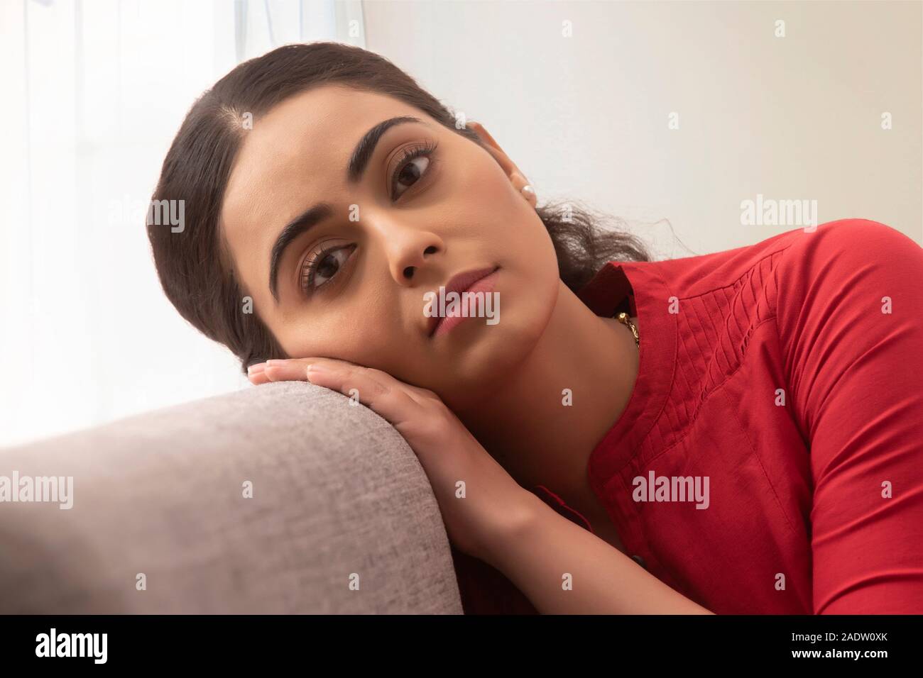 Portrait tired indian woman in hi-res stock photography and images - Alamy