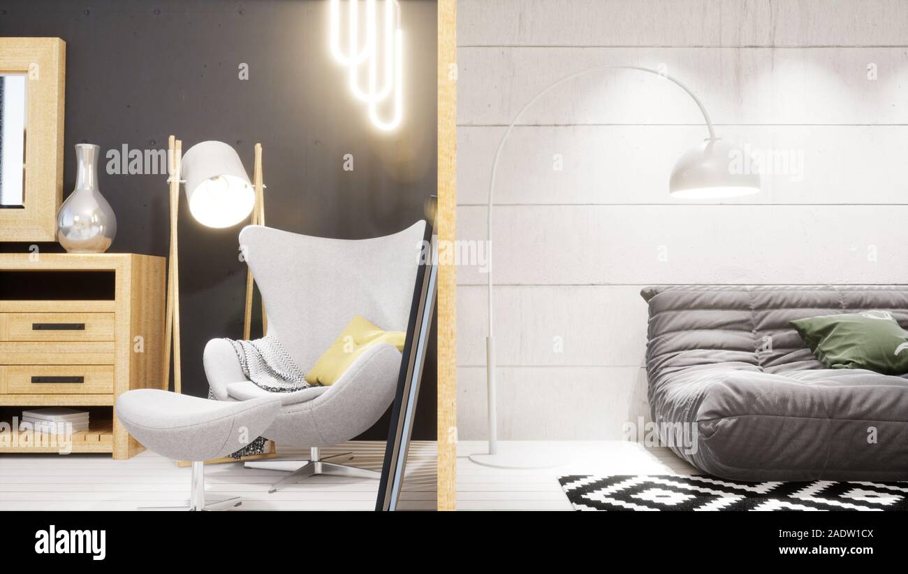 Modern design living room interior in Scandinavian style . 3D rendering ...