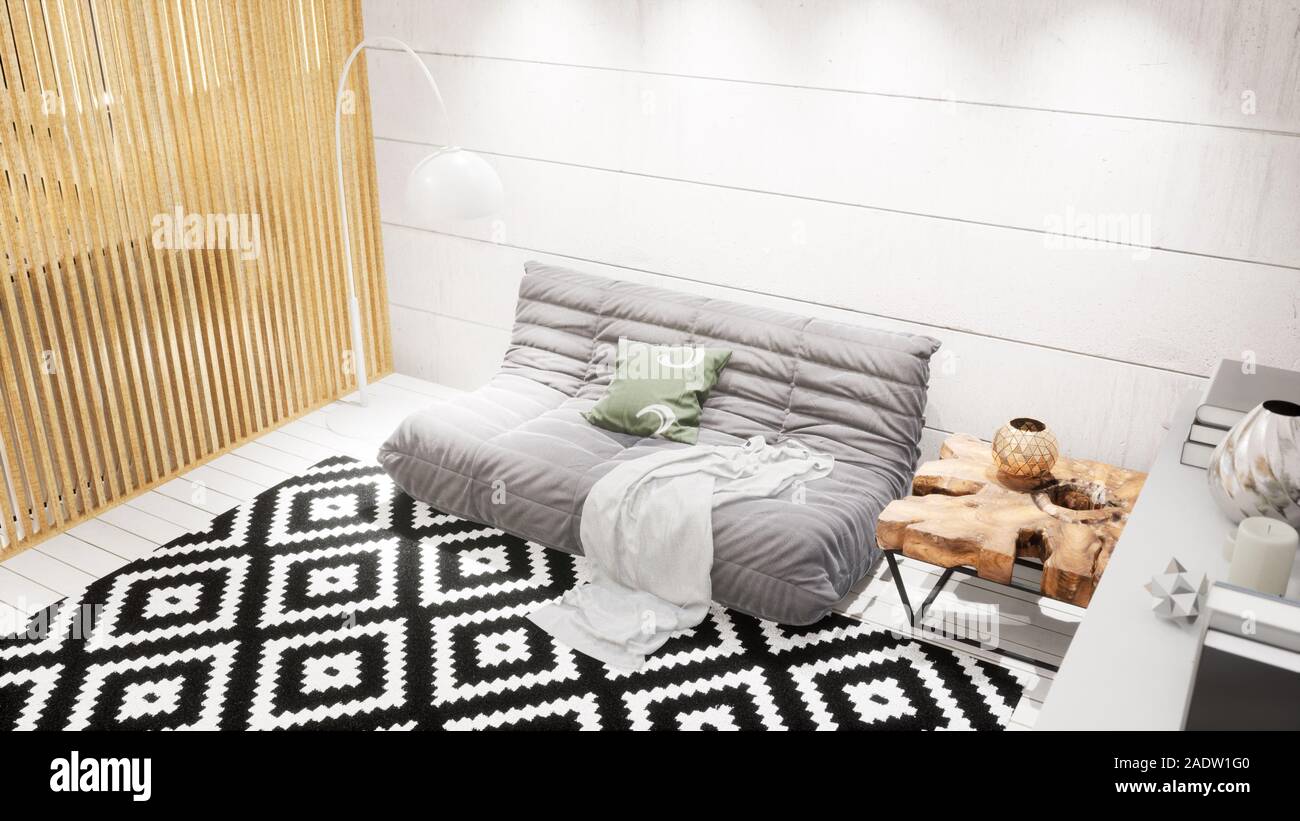 Modern design living room interior in Scandinavian style . 3D rendering ...