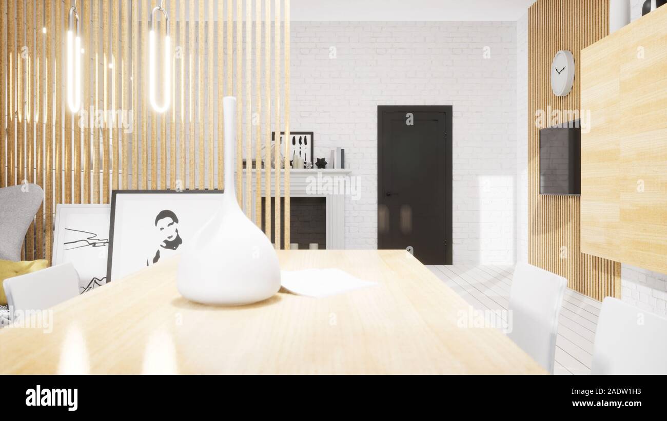 Modern design living room interior in Scandinavian style . 3D rendering ...
