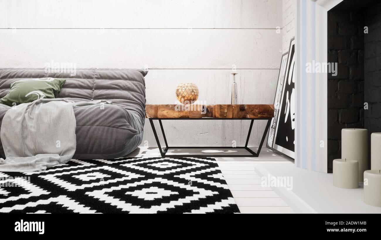 Modern design living room interior in Scandinavian style . 3D rendering ...