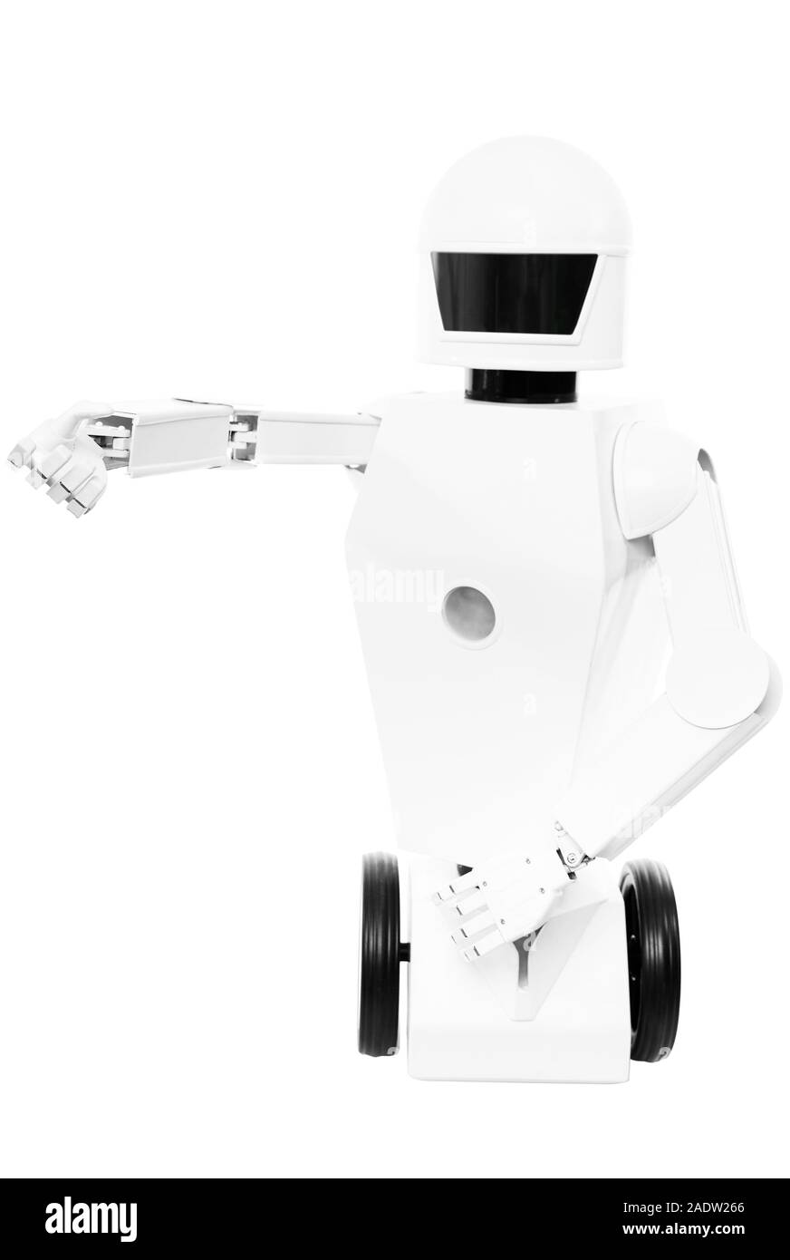 closeup of an cute autonomous service robot, isolated in front of a white background Stock Photo