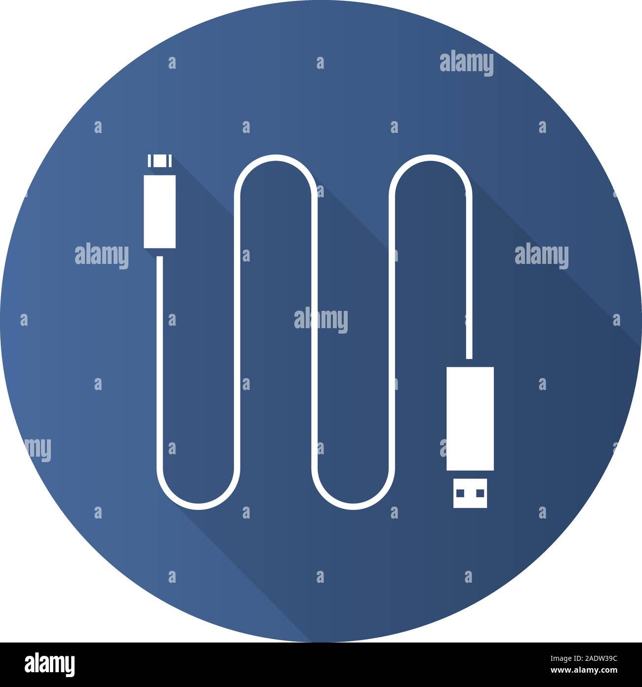 Mini USB cable flat design long shadow icon. Vector silhouette symbol Stock Vector
