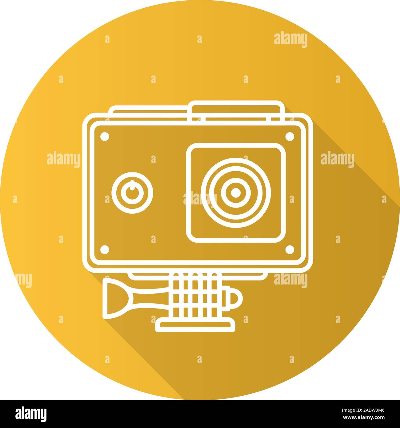 Action camera in protection case. Flat linear long shadow icon. Vector line symbol Stock Vector