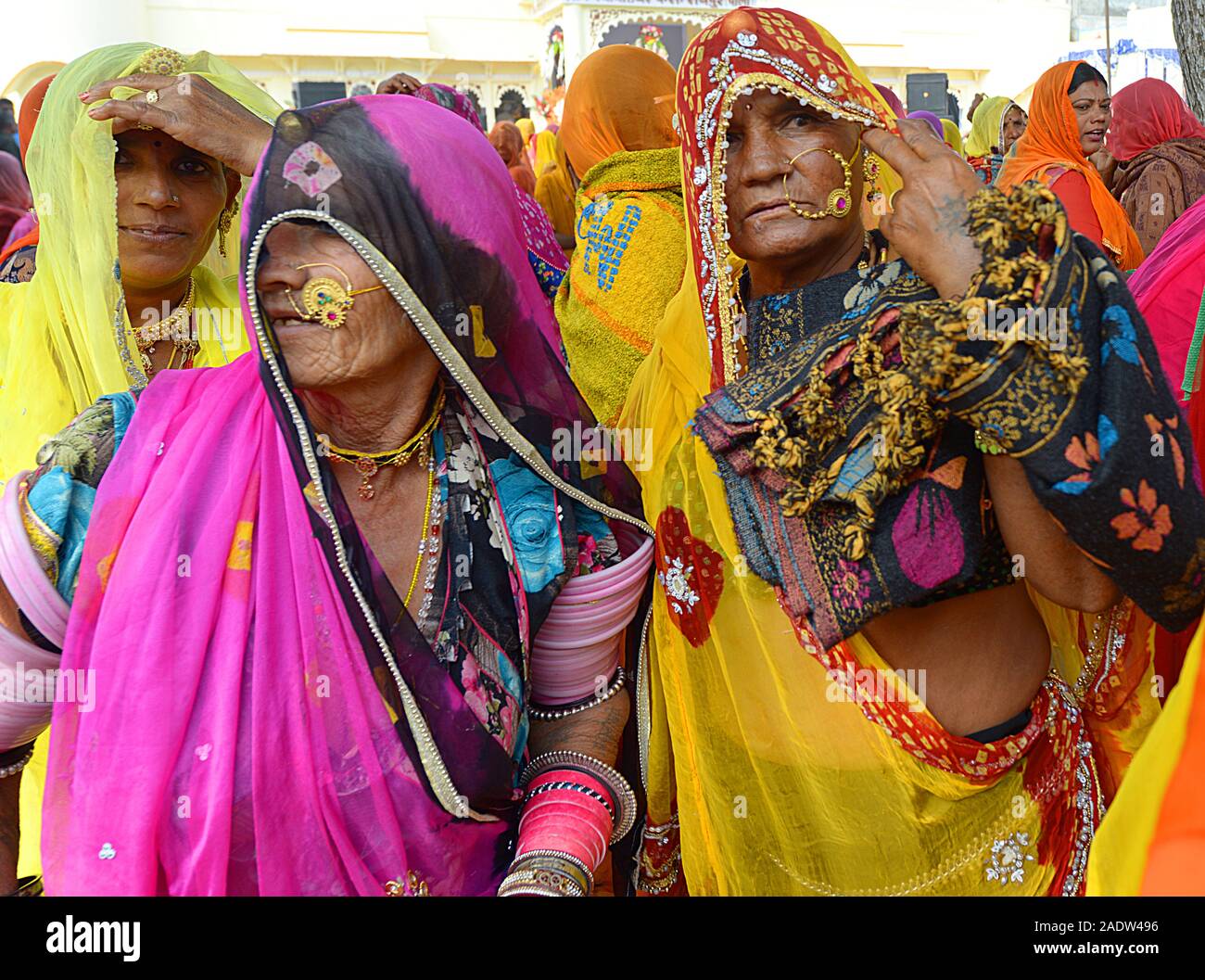 Indian women with colorful Rajasthani traditional costume and jewelry