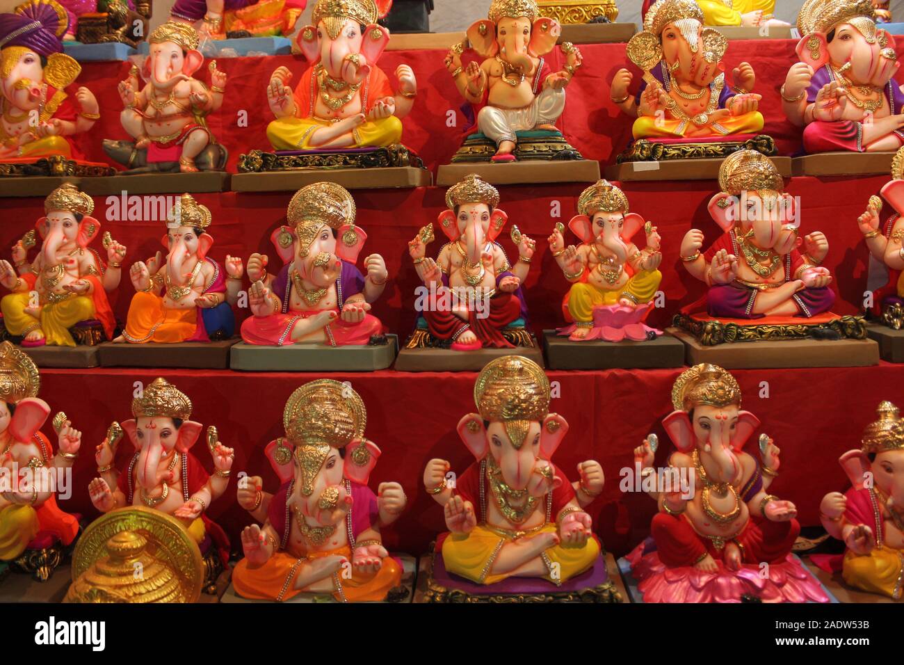 Statues of Lord Ganesh kept for sale during Ganesh festival, Pune