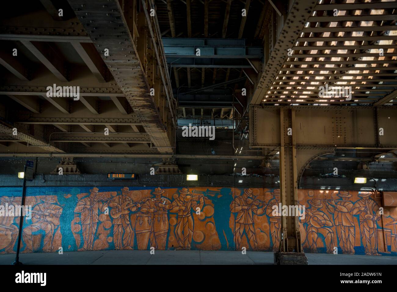 Mural in front Lawrence ltrain station under the railway bridge