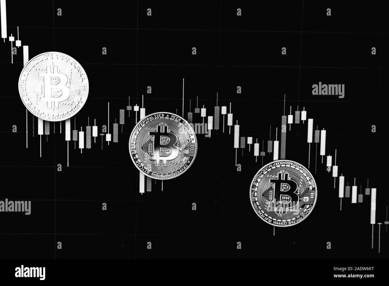 Bitcoin on a black and white background. Cryptocurrency trading Stock Photo  - Alamy