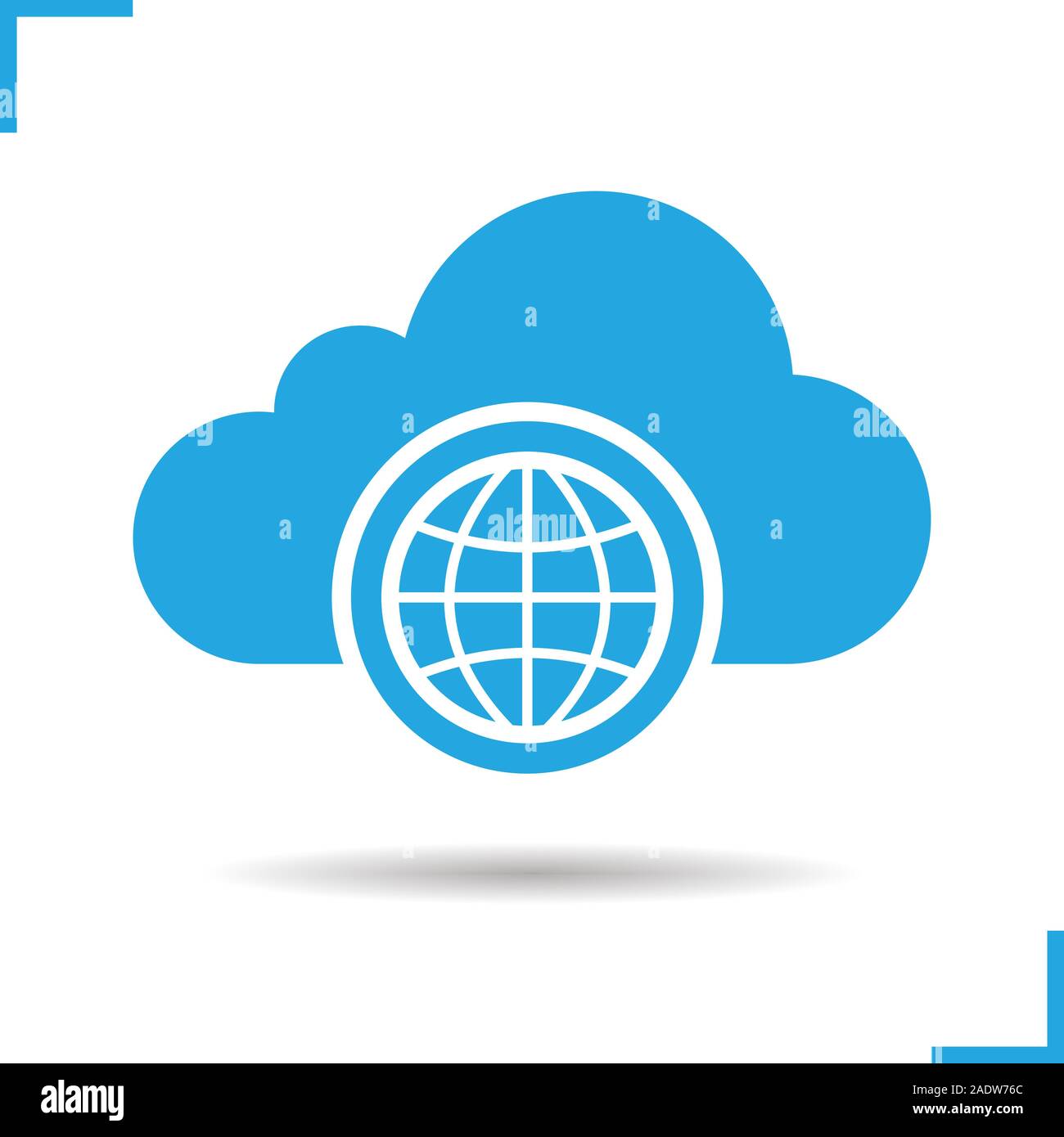 Worldwide cloud storage icon. Drop shadow silhouette symbol. Cloud computing. Negative space. Vector isolated illustration Stock Vector