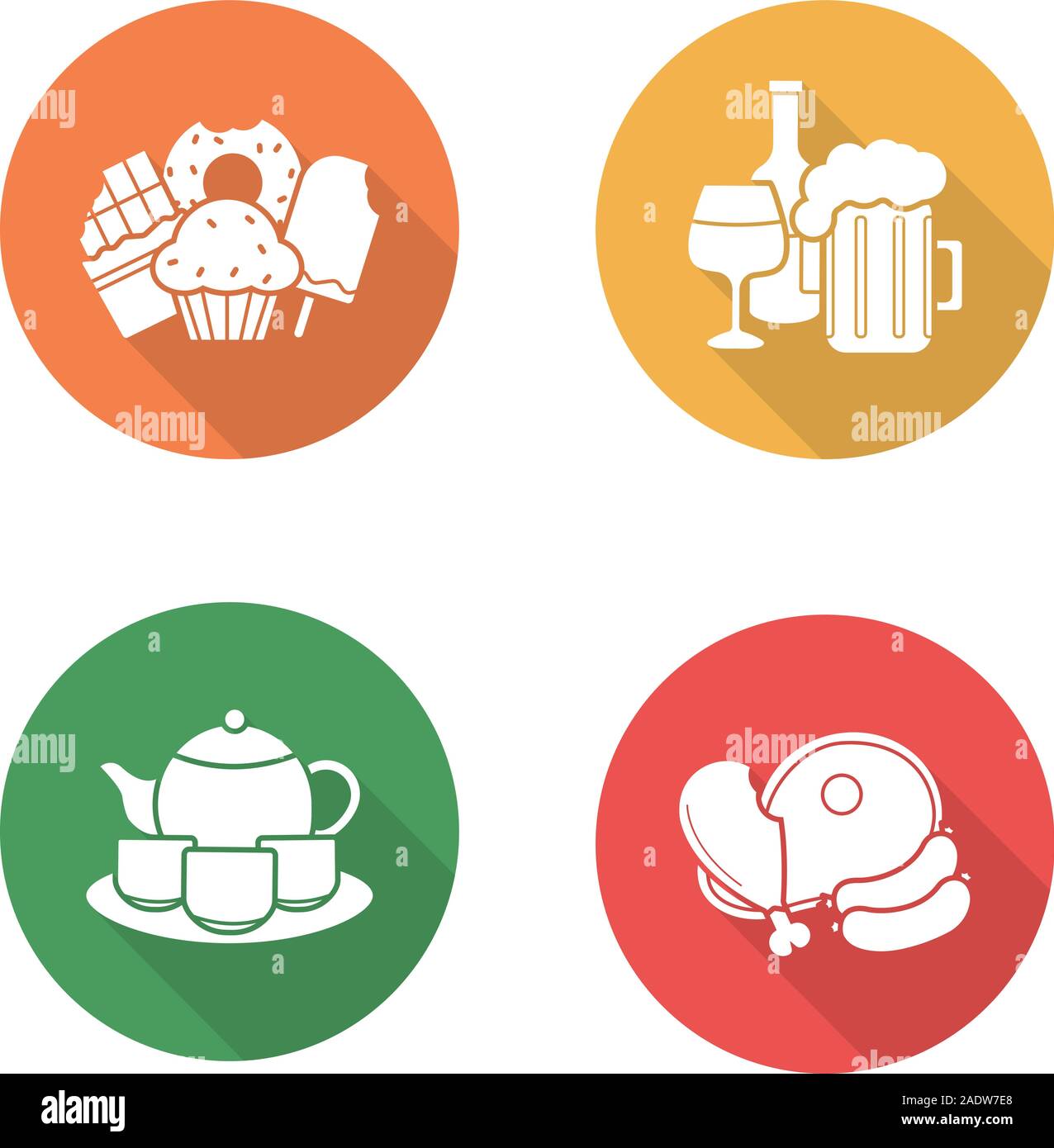 Grocery Store Products Flat Design Long Shadow Icons Set Food Categories Sweets Alcohol Drinks Tea Set Meat Vector Silhouette Illustration Stock Vector Image Art Alamy