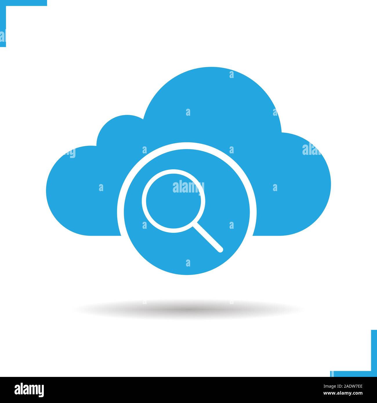 Cloud storage search glyph icon. Drop shadow silhouette symbol. Cloud computing. Negative space. Vector isolated illustration Stock Vector