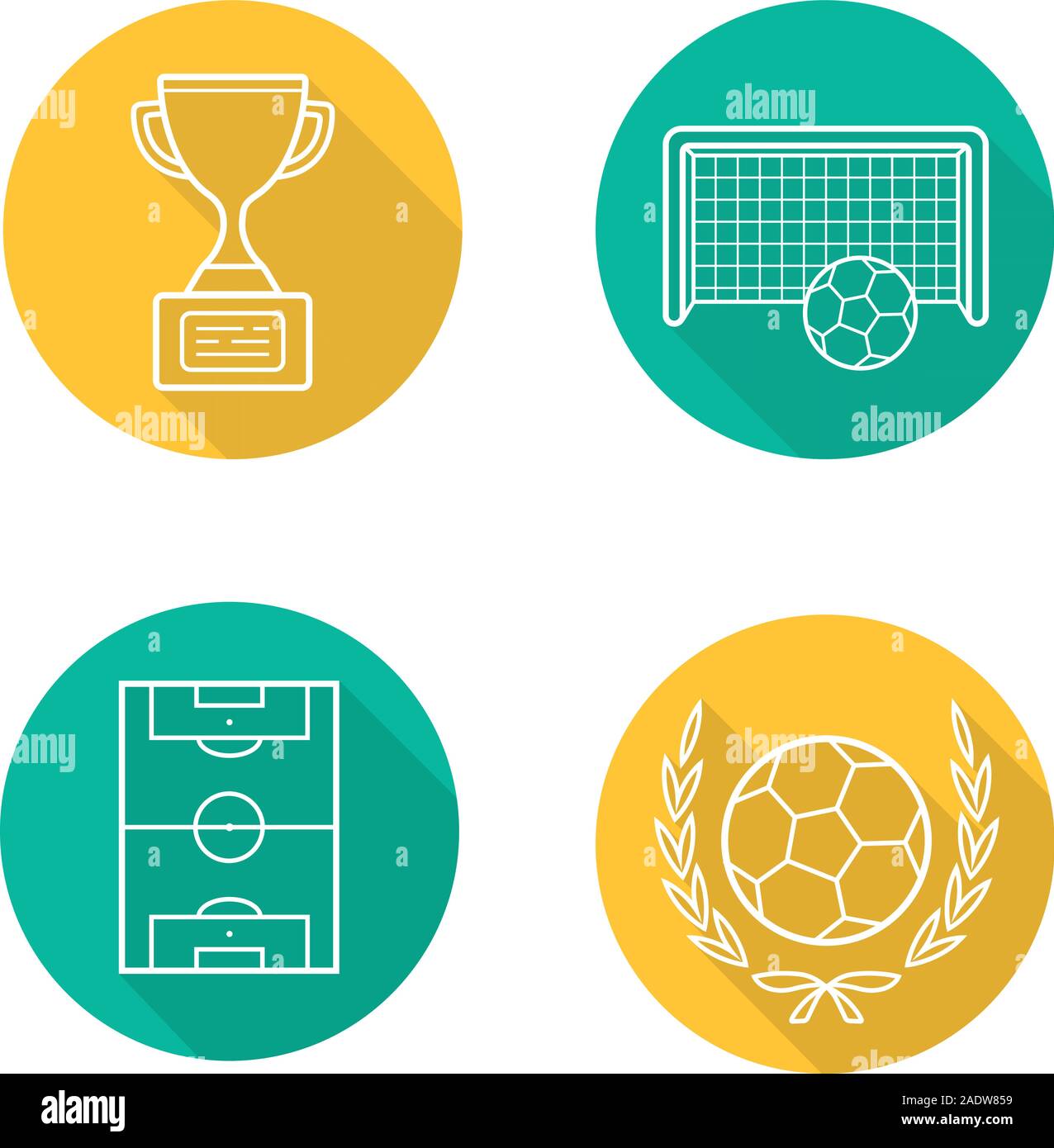 Soccer championship flat linear long shadow icons set. Winner's cup ...