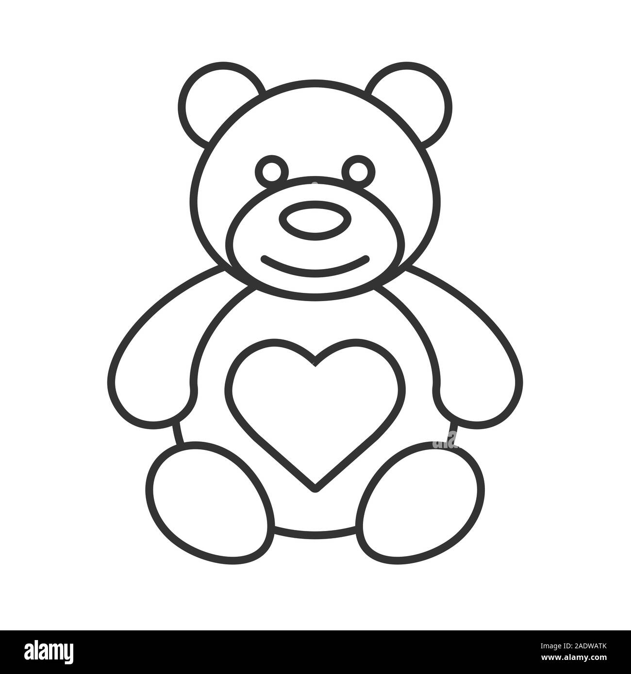 Teddy bear with heart shape linear icon. Thin line illustration. Contour symbol. Vector isolated outline drawing Stock Vector