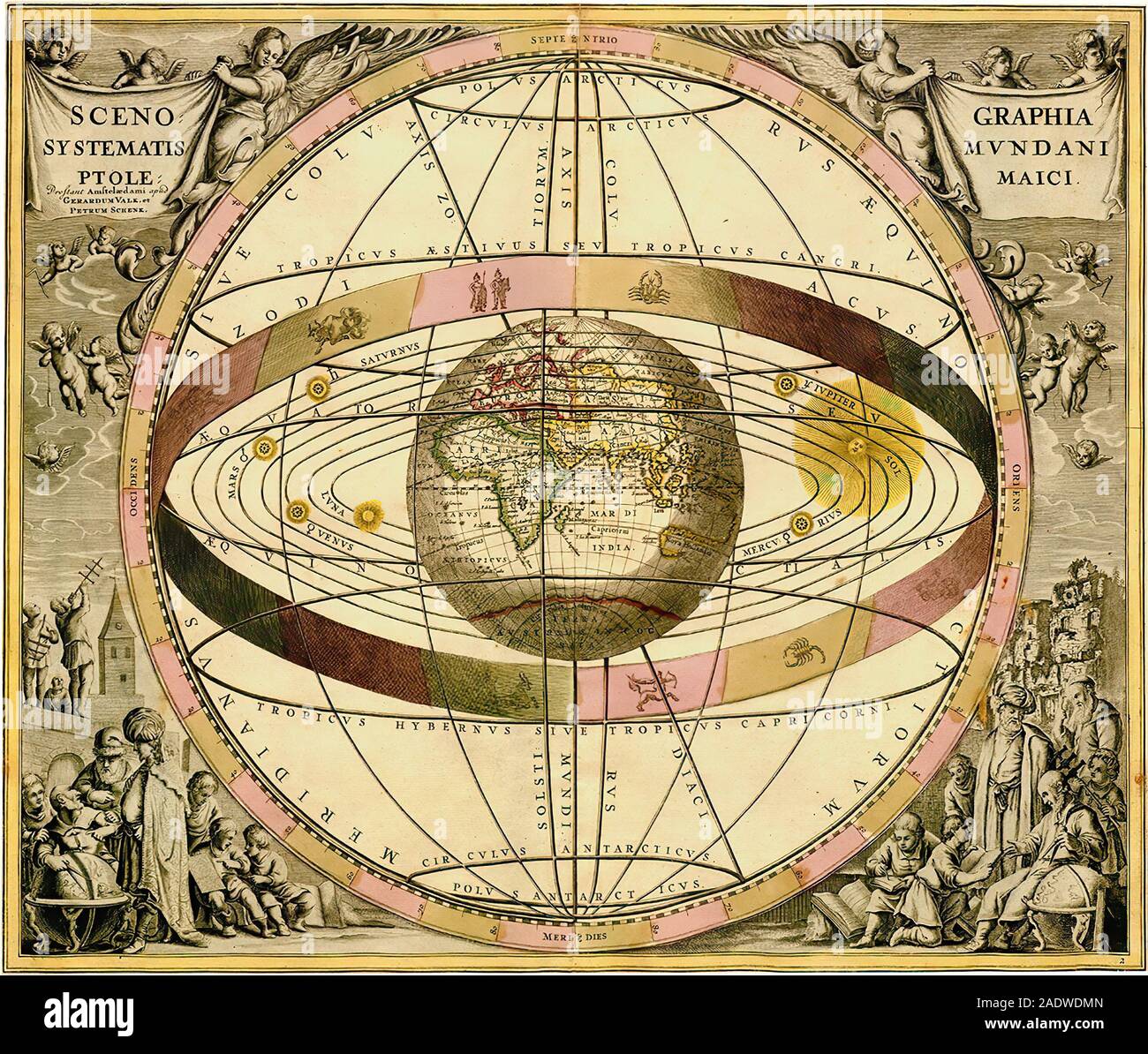 Andreas Cellarius : 'Scenography of the Ptolemaic Cosmography (Plate 2)' (Harmonia Macrocosmica, 1708) Stock Photo