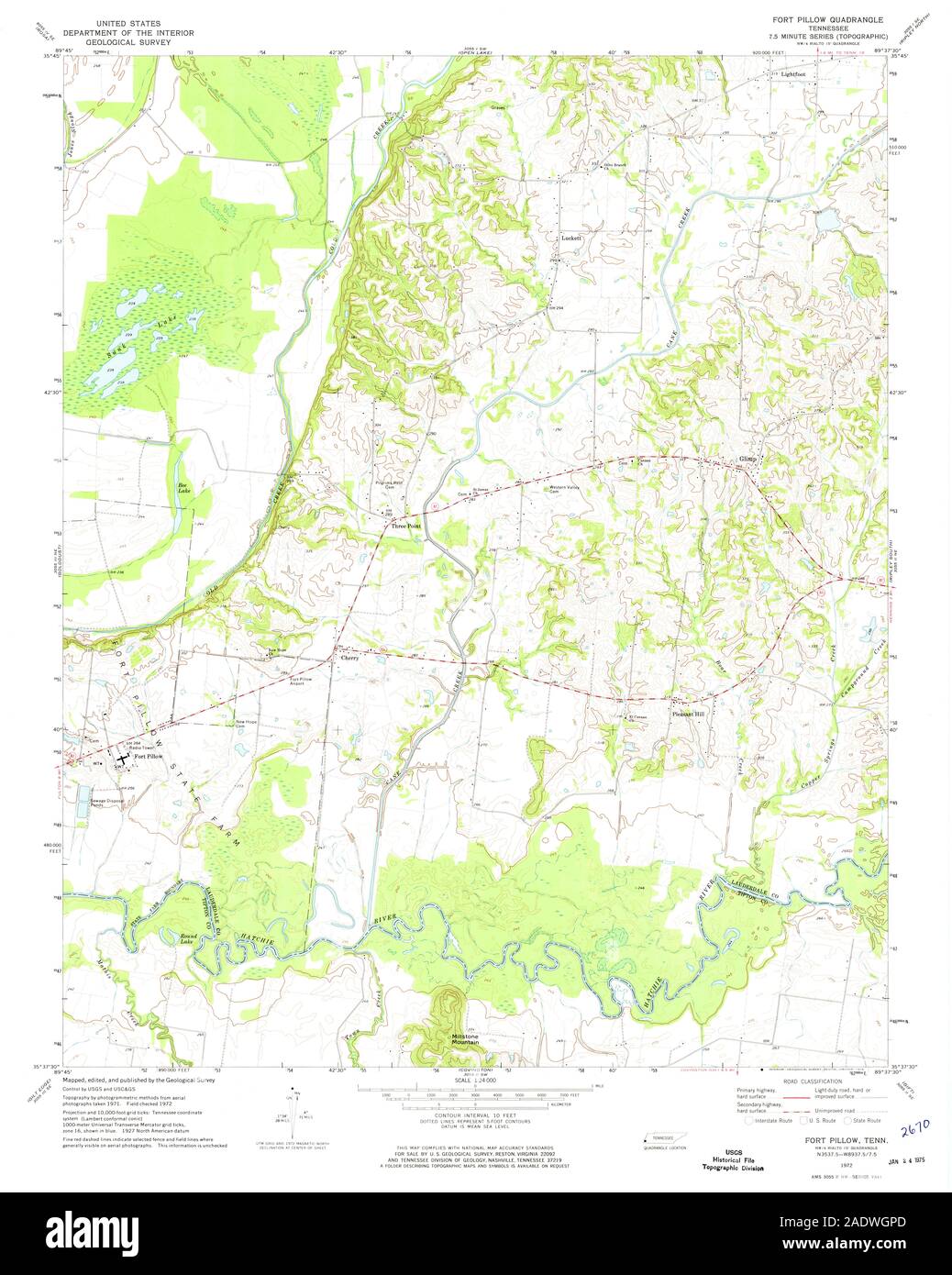 Usgs Topo Map Tennessee Tn Fort Pillow 149836 1972 24000