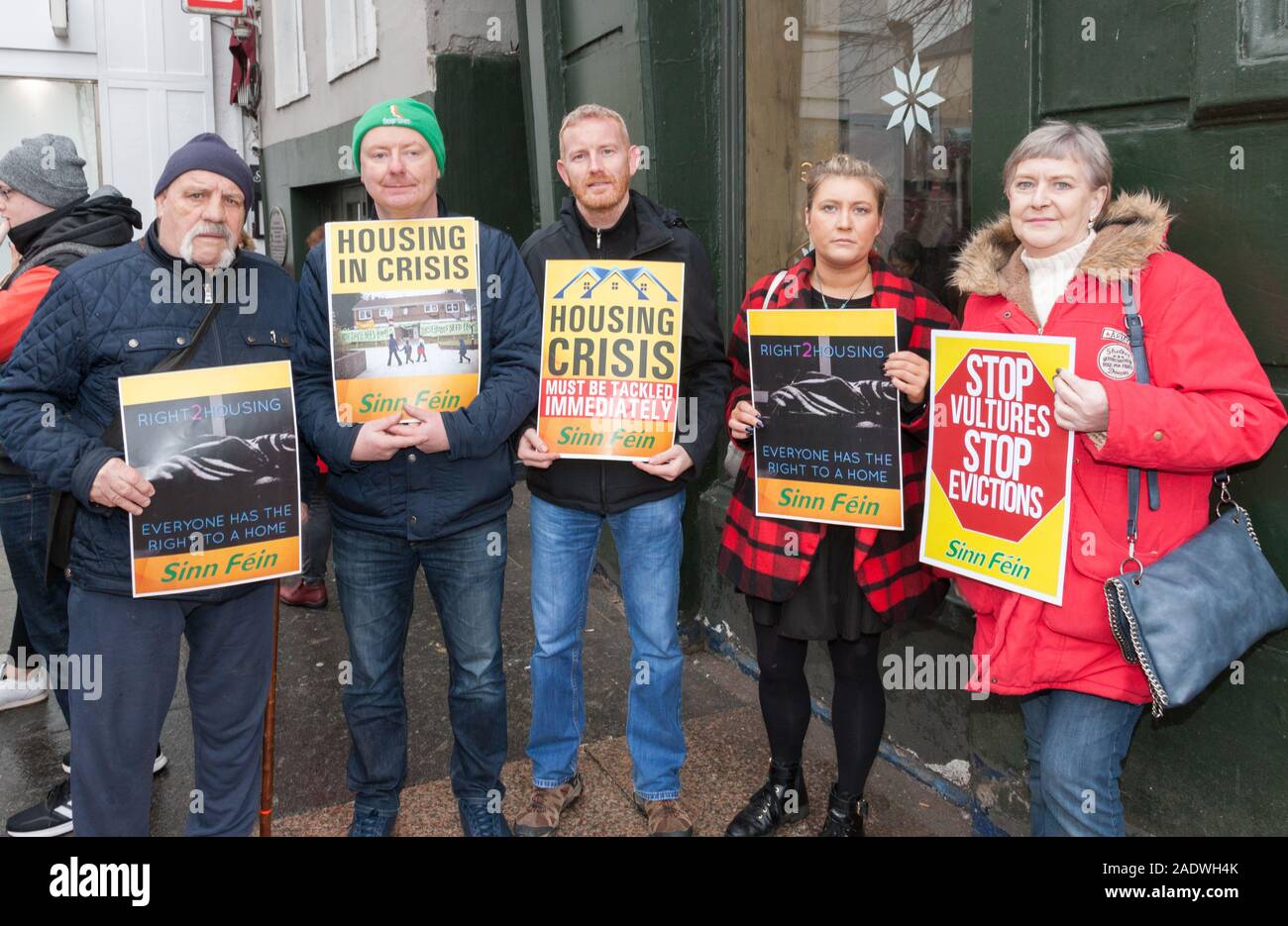 Cork City, Cork, Ireland. 05th December, 2019.  Tom Flynn, Fairhill, Mick Nugent,Hollyhill, Colum Radford, Togher. Lee Nagle, Blackrock and Anne McKiernan, Bandon at the housing protest march organised by the Right2Housing group which was held in Cork and highlights the issue of the housing crisis and homelessness in Cork City, Ireland. - Credit; David Creedon / Alamy Live News Stock Photo