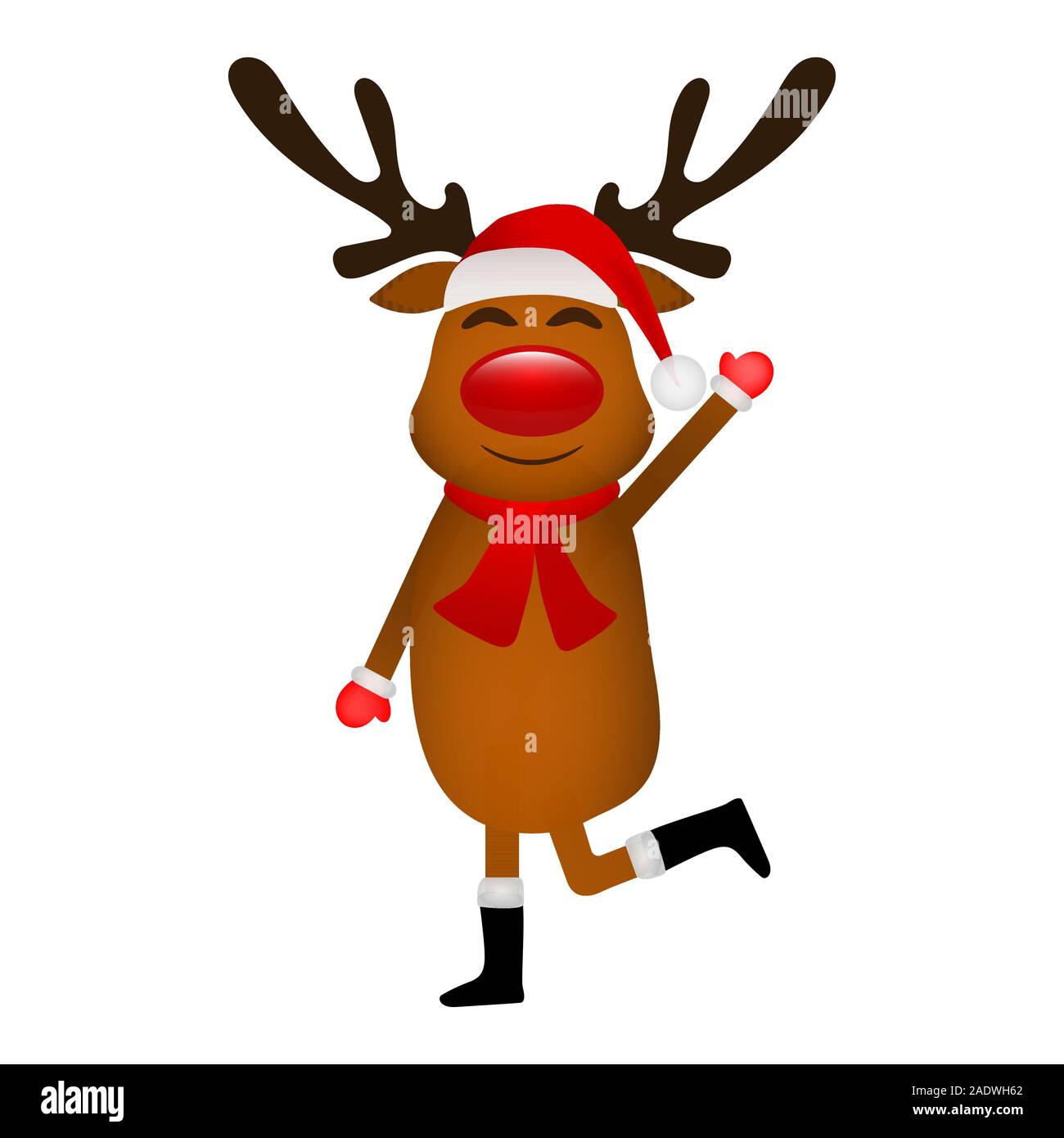 Funny reindeer in a scarf for christmas dancing isolated on a white ...