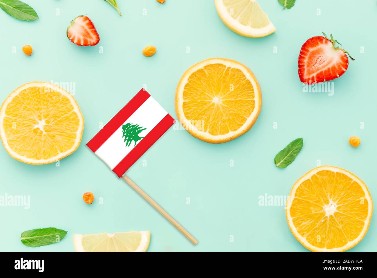Lebanon Paper Stick Flag. National summer fruits concept, local food