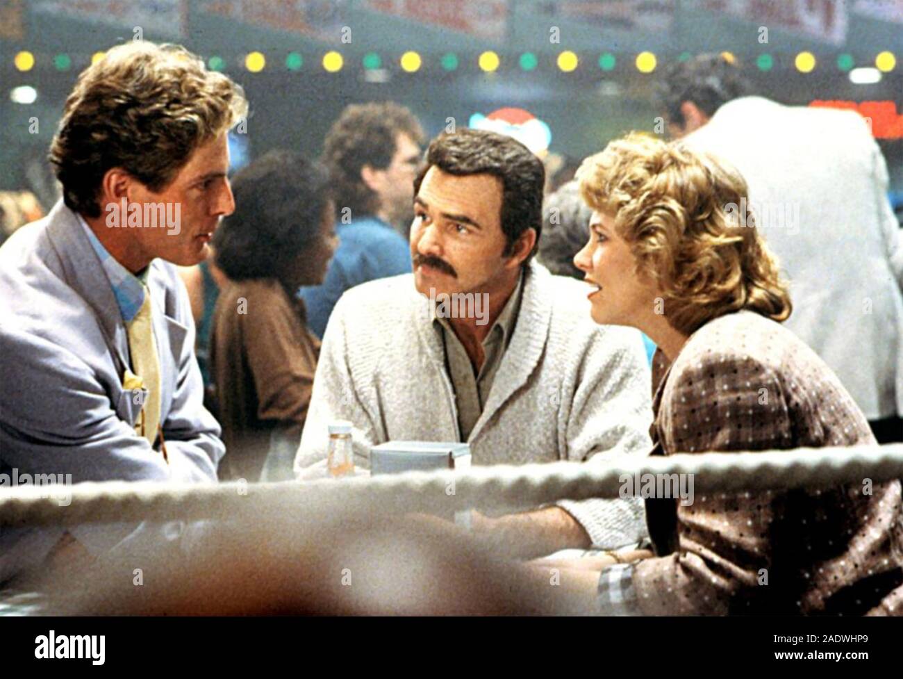 SWITCHING CHANNELS 1988 TriStar Pictures film with from left:   Christopher Reeve, Burt Reynolds, Kathleen Turner Stock Photo