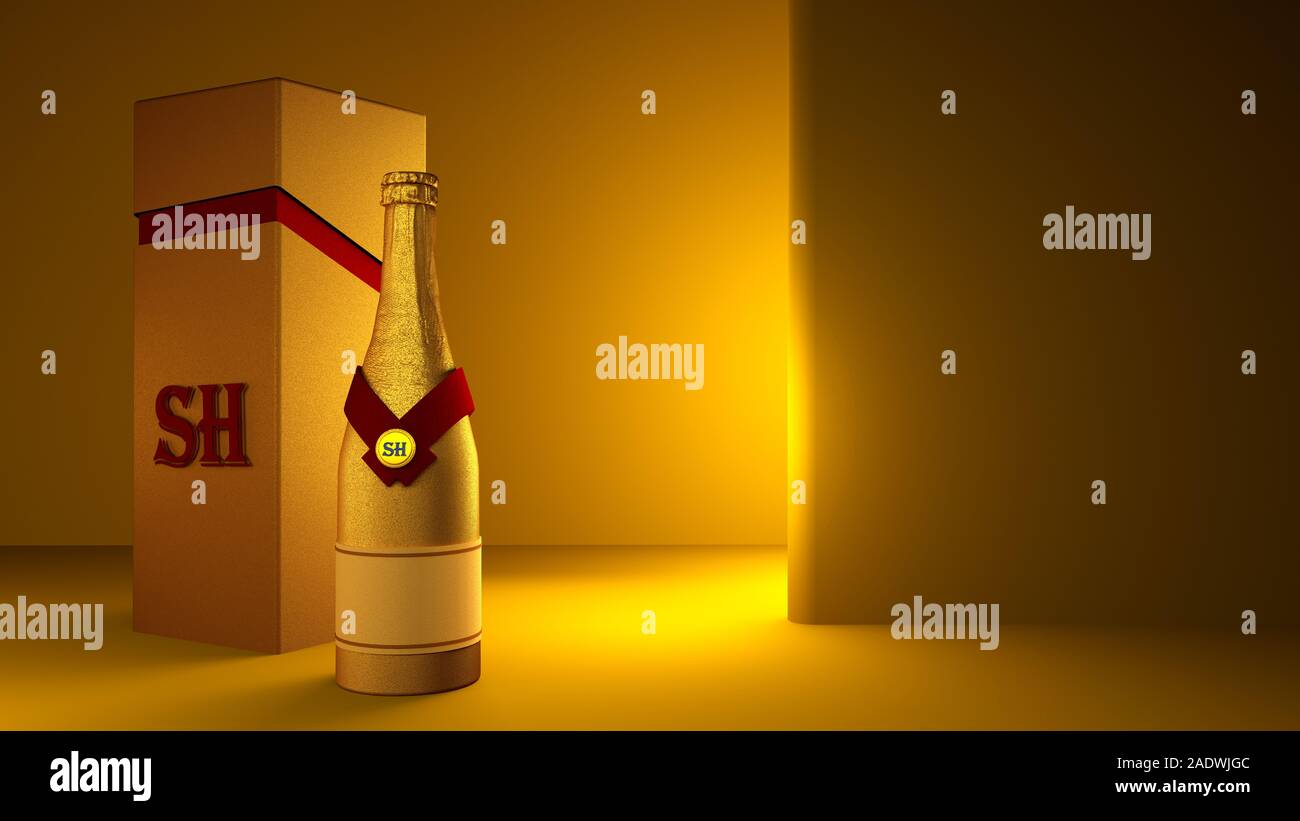 Download Beautiful Yellow Background With A Bottle Of Champagne Gold Matte Packaging And Stylish Interior 3d Rendering 3d Illustration Stock Photo Alamy PSD Mockup Templates