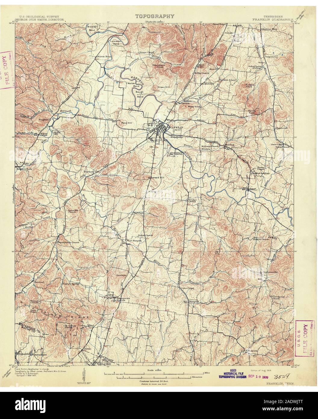 USGS TOPO Map Tennessee TN Franklin 153383 1909 62500 Restoration Stock Photo