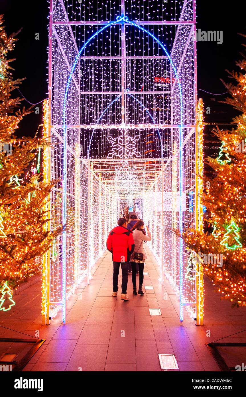 DEC 15, 2016 Seoul, South Korea - Christmas illuminated Light ...