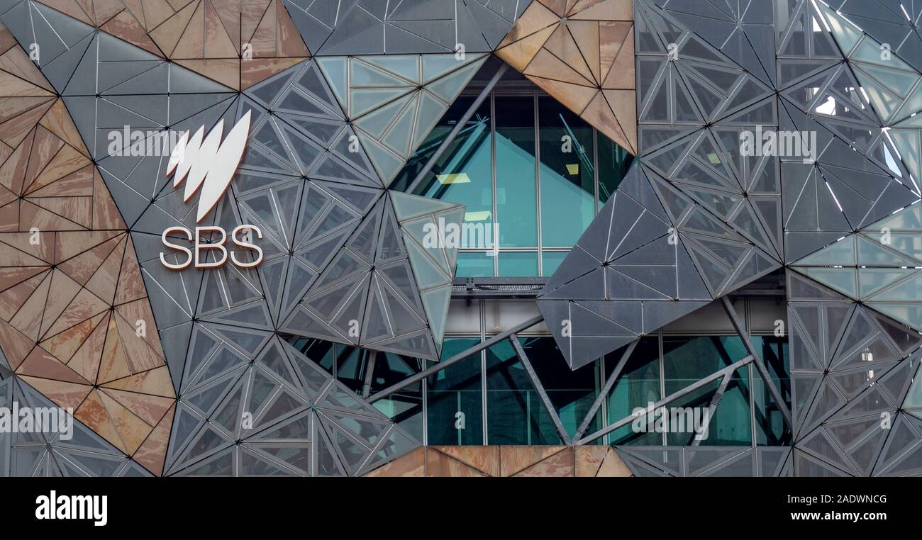 SBS radio and television network logo on headquarters at Federation Square  Melbourne Victoria Australia Stock Photo - Alamy