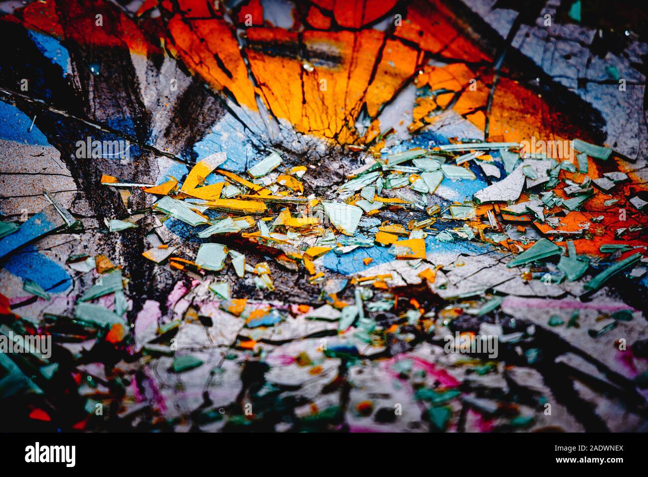 Vandalized windscreen on abandoned car Stock Photo