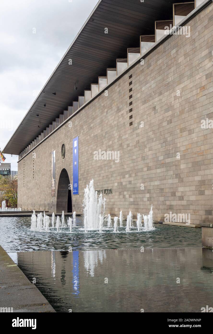 Fountain and moat outside the National Gallery of Victoria NGV Melbourne Victoria Australia. Stock Photo