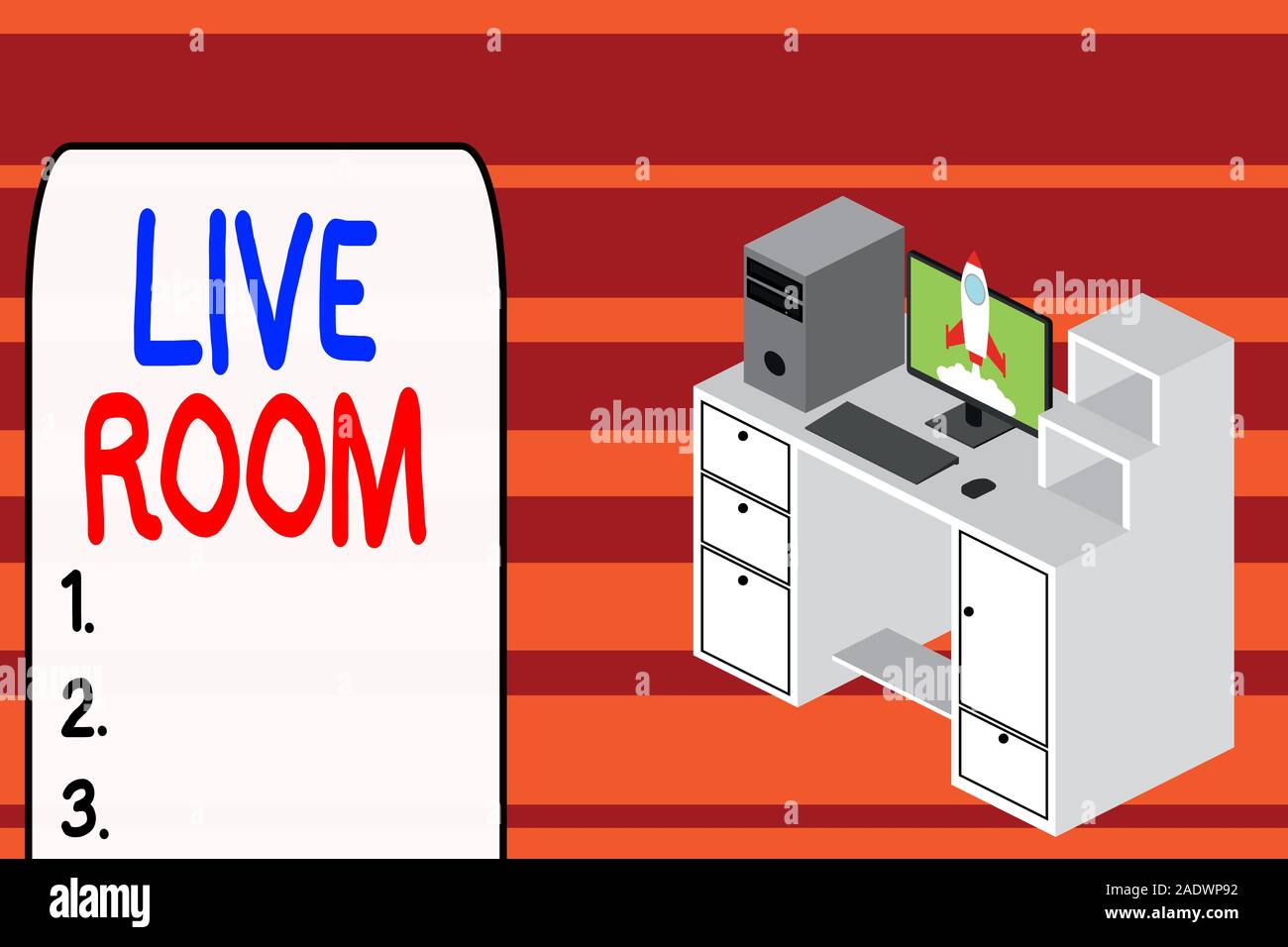 Text sign showing Live Room. Business photo text the room in a house or apartment that is used for relaxing in Working desktop station drawers persona Stock Photo