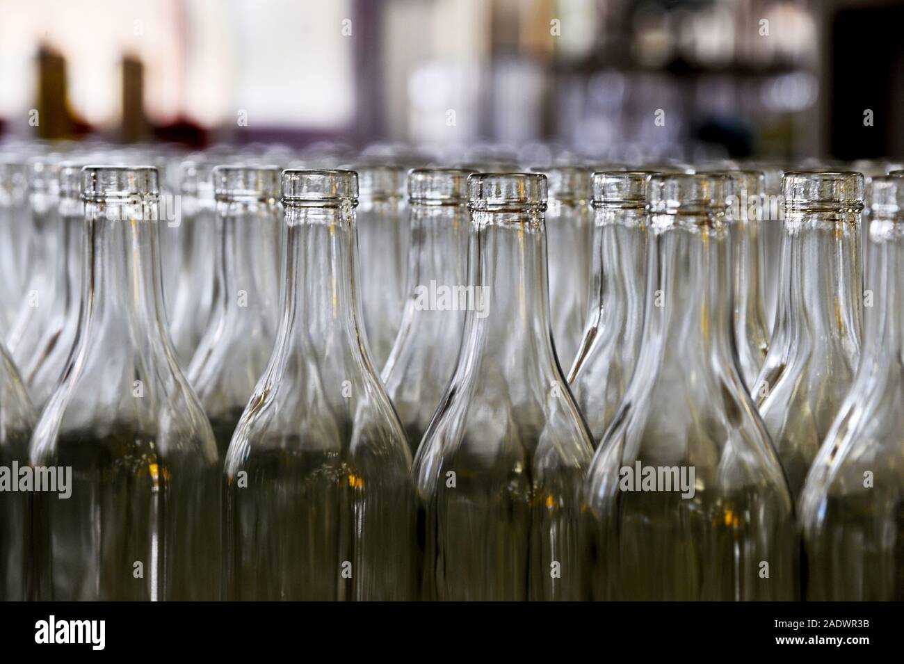 Glass bottles in a factory France Stock Photo Alamy