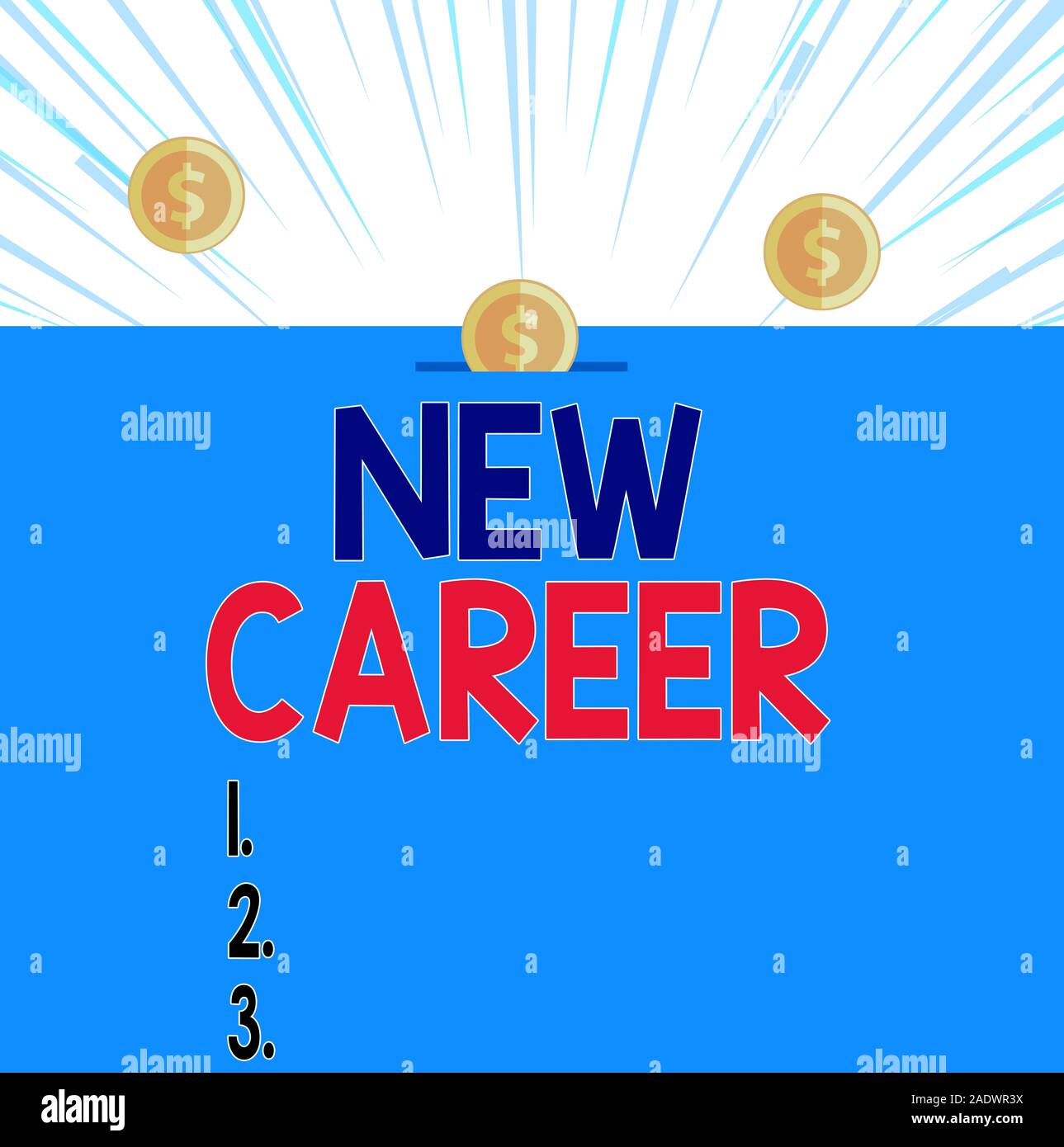 Text sign showing New Career. Business photo showcasing a change to a different type of job from the one you have Front view close up three penny coin Stock Photo