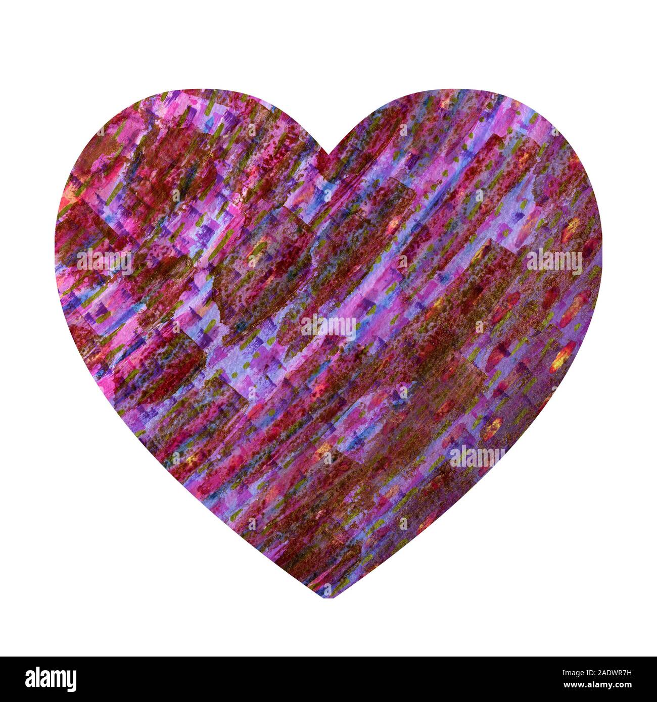 Abstract purple background with brush strokes. Grunge texture with scratches, dots and lines in the shape of a heart. Bright pink pattern for wedding Stock Photo