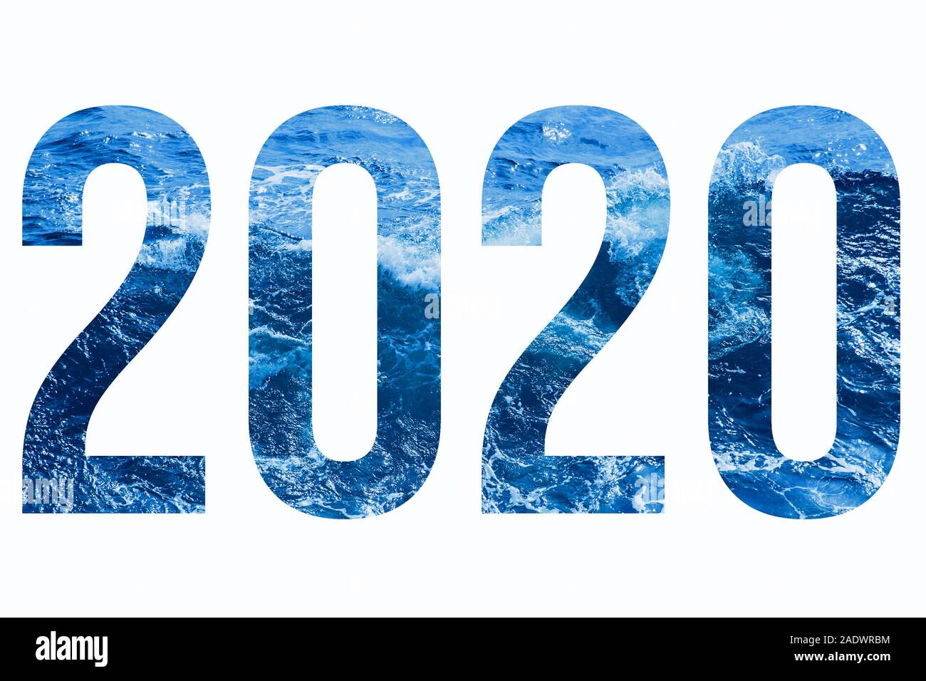 Blue sea waves as texture for digits 2020 symbol of the year. Stock Photo