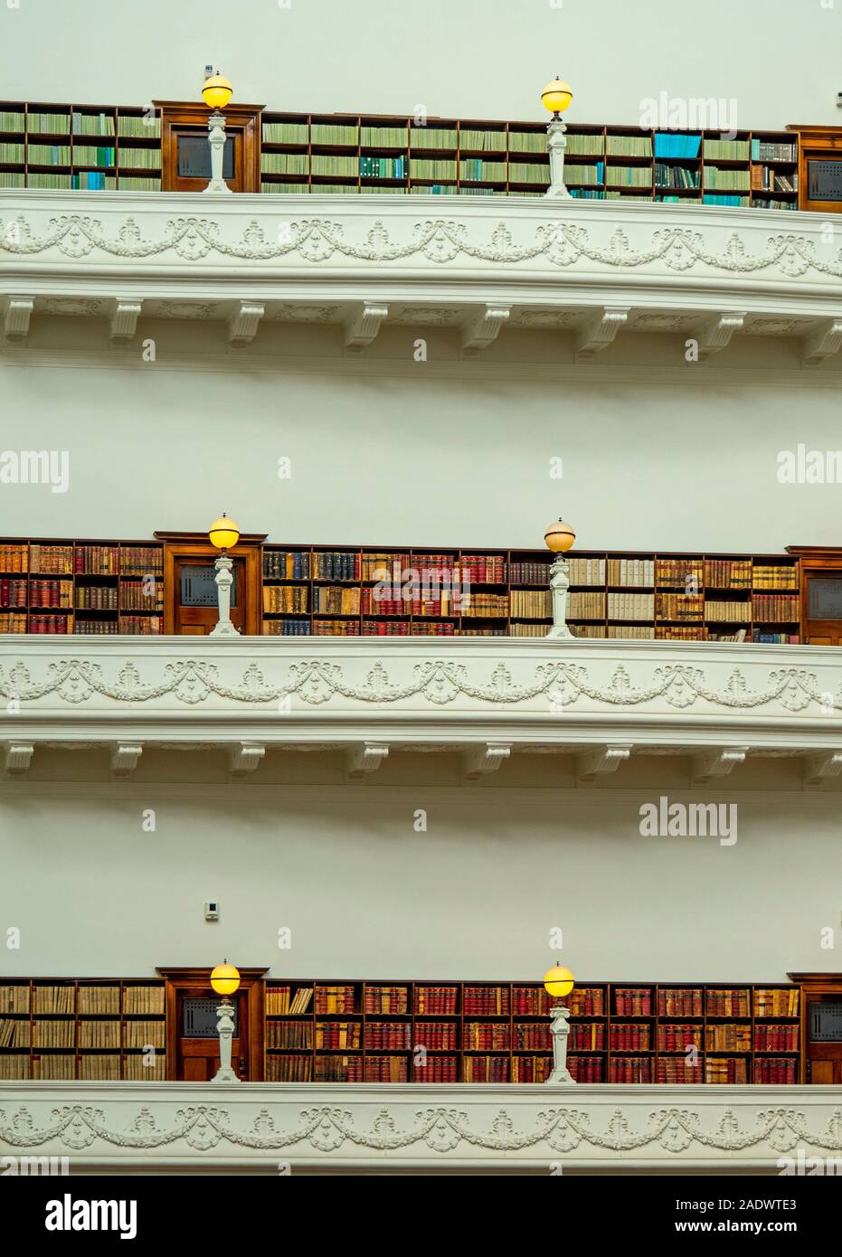 Bookcases full of books in the La Trobe Reading Room of the State