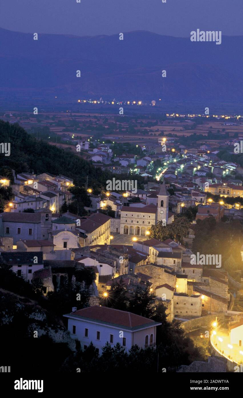italy, abruzzo, pescina, landscape of the town by night Stock Photo